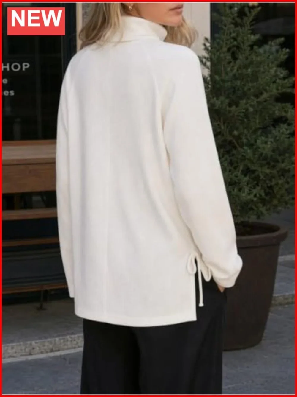 Ribbed Knit Turtleneck Sweater Oversized Side Slit Tunic Pullover